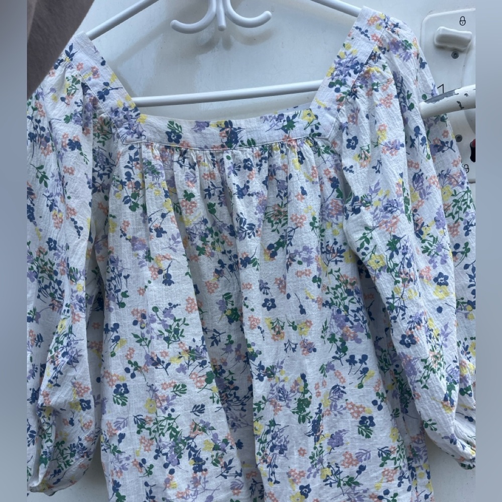 Chaps White Floral Off-Shoulder Puff Sleeve Blouse - Picture 3 of 7